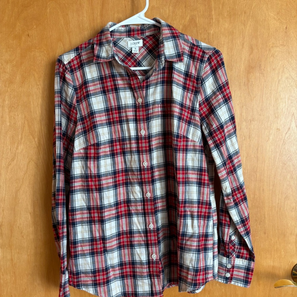 J.Crew Plaid Button Down Shirt Women Size S Red Blue White‎ Casual Cotton